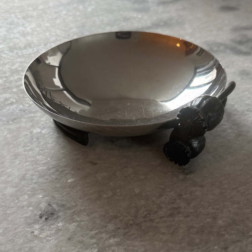 Michael Aram Silver Bowl with Black Floral Design